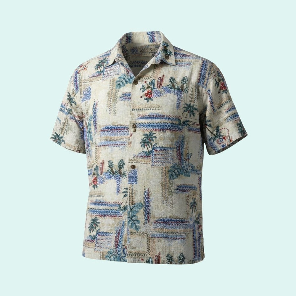 Batik Bay Size XXL Tropical Surf Hawaiian Shirt Beige Rayon Casual